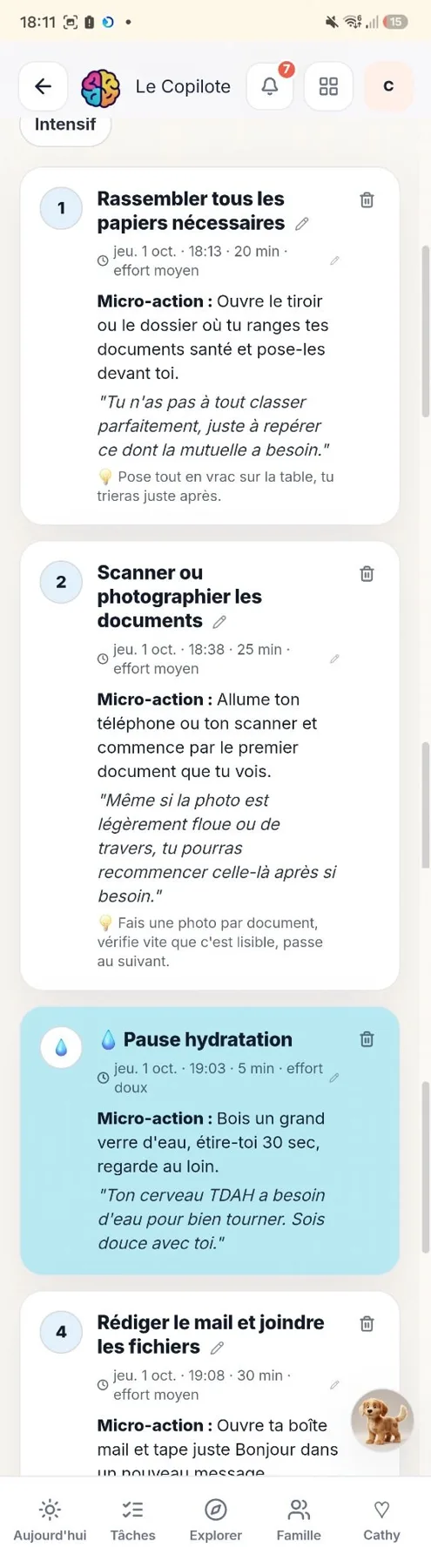 Découpage d'une tâche en micro-actions